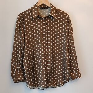 Zara Olive Green with White Polka Dot Womens Blouse